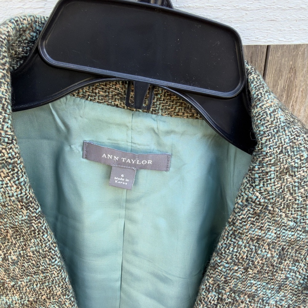 Ann Taylor Green Tweed Wool Blend Blazer Jacket Womens Size 6 Career - Picture 10 of 11